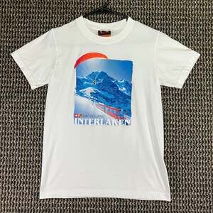 Switzerland Interlaken Paragliding Train Souvenir T-Shirt White Small Cotton